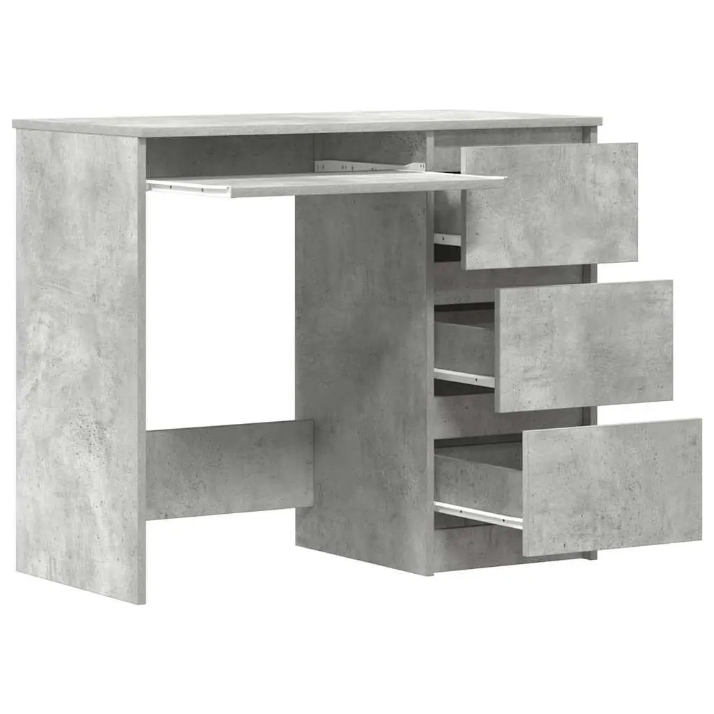 Concrete Grey Office Desk with Drawer Storage, 90cm