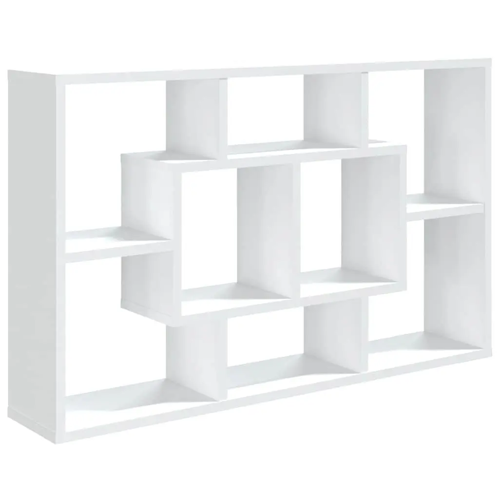 White Floating Shelf with Eight Storage Compartments