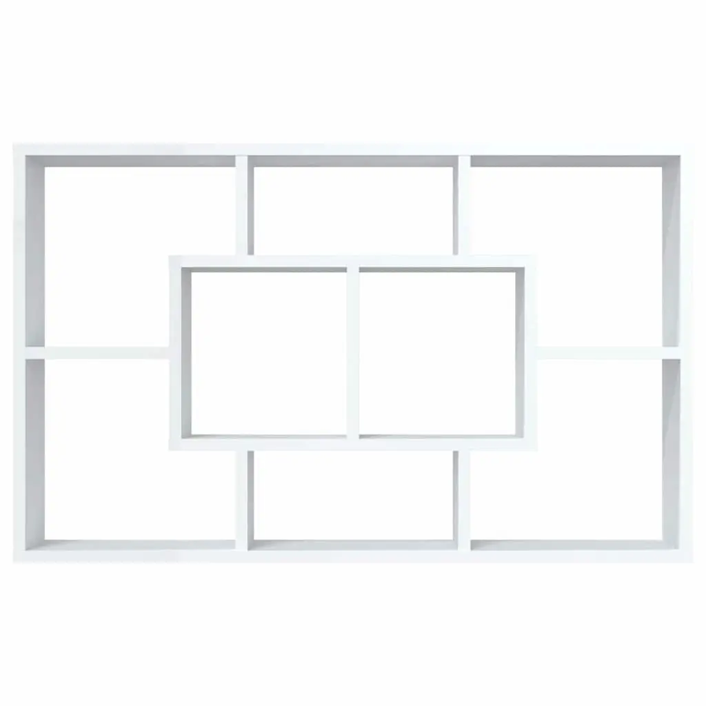 White Floating Shelf with Eight Storage Compartments