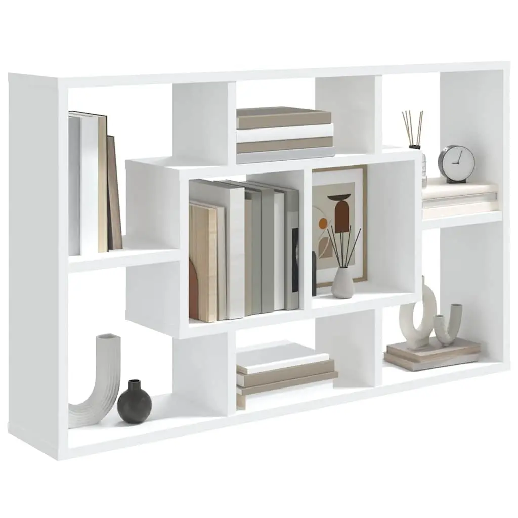 White Floating Shelf with Eight Storage Compartments