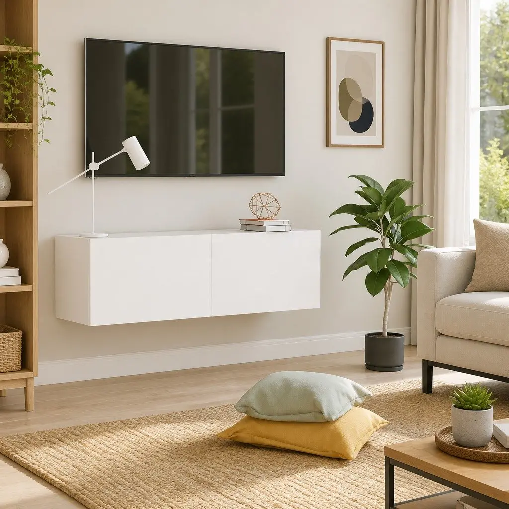 TV Cabinet Engineered Wood 100x30x30 cm White Wall-Mounted Storage Unit Drop-Down Doors