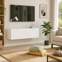 High-Quality White Wall-Mounted TV Cabinet with Drop-Down Doors