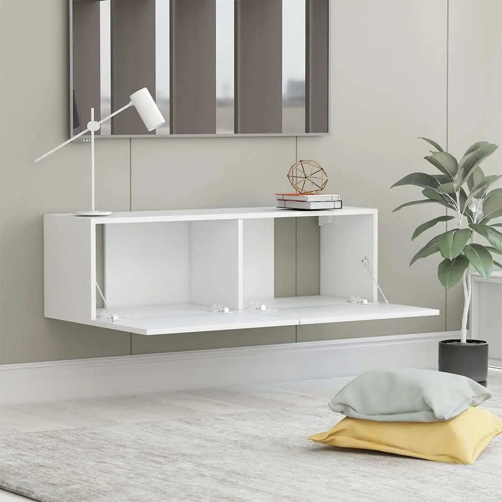 TV Cabinet Engineered Wood 100x30x30 cm White Wall-Mounted Storage Unit Drop-Down Doors