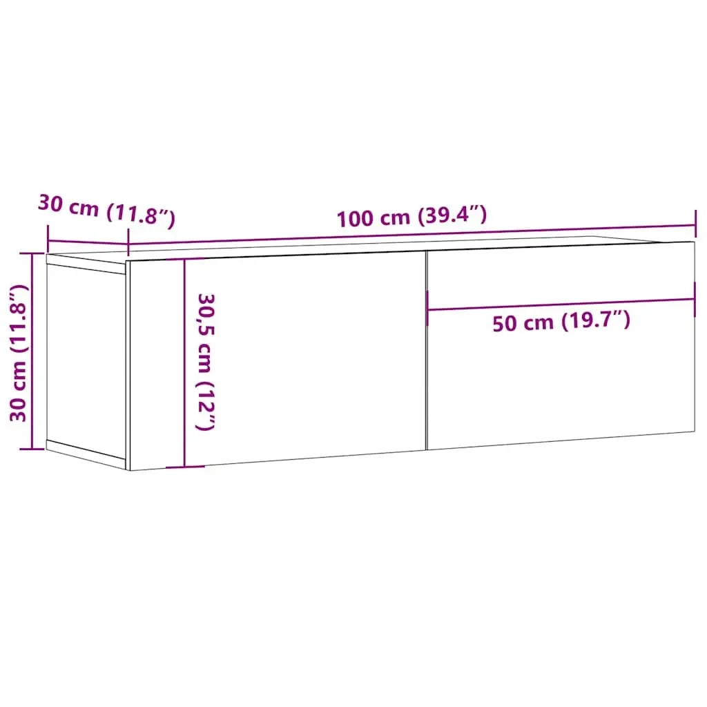TV Cabinet Engineered Wood 100x30x30 cm White Wall-Mounted Storage Unit Drop-Down Doors