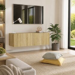 TV Cabinet Brown Wall-Mounted Living Room Media Stand Storage Unit Compartments