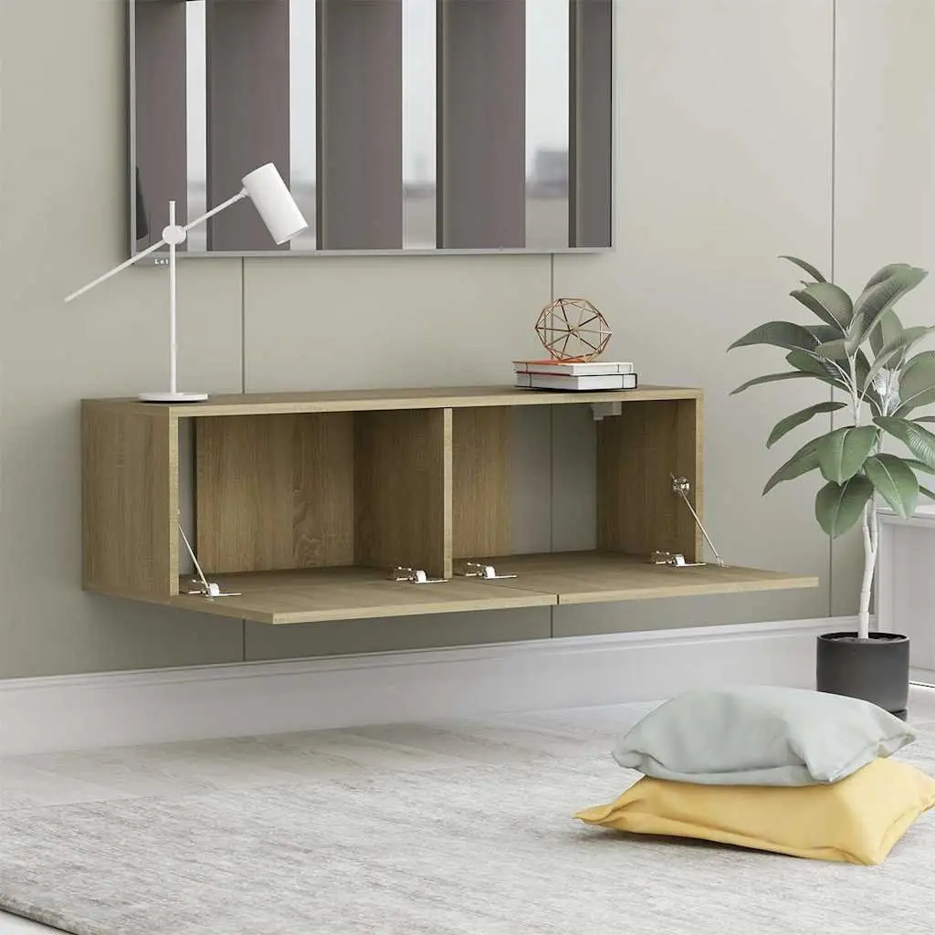 TV Stand Engineered Wood 100 x 30 x 30 cm Brown Wall-Mounted Living Room Media Storage Unit