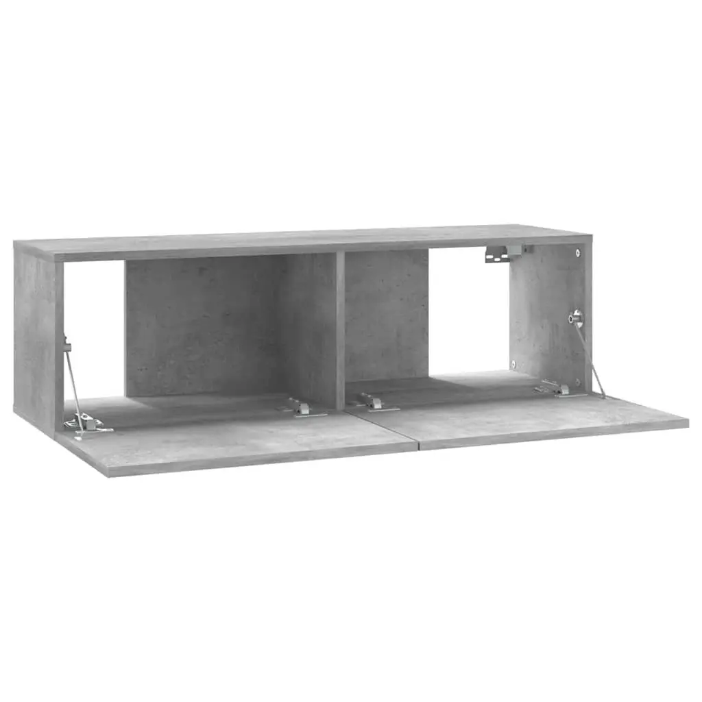 Grey Wall-Mounted TV Cabinet with Drop-Down Doors