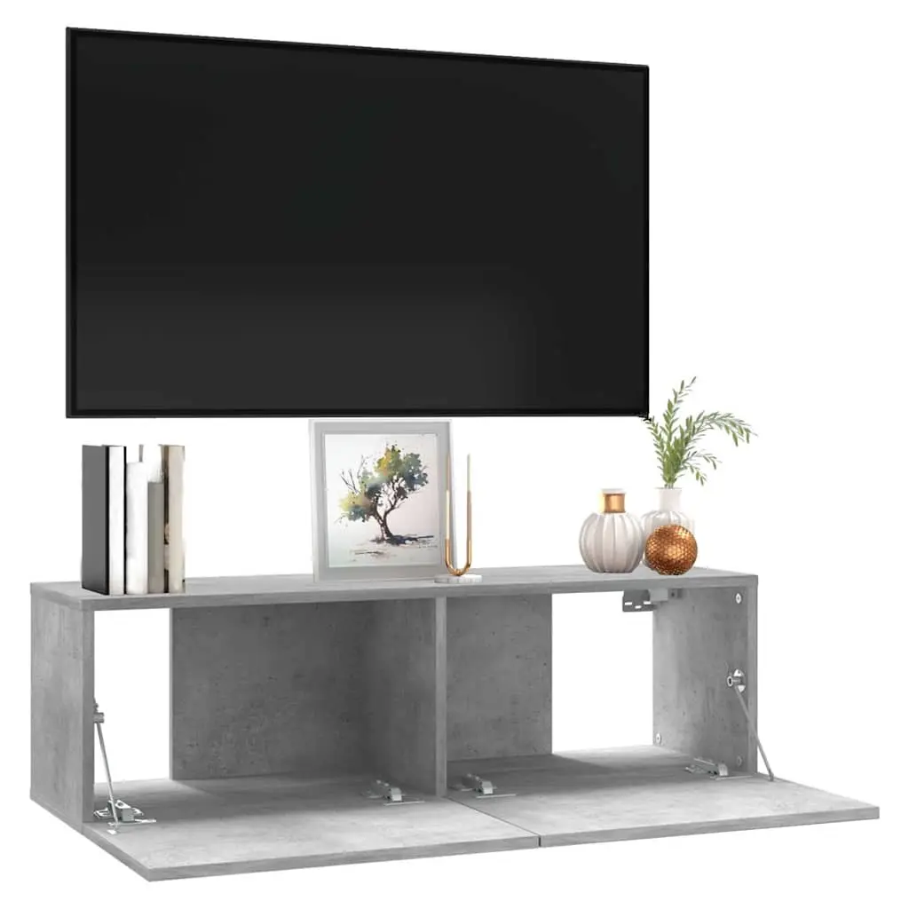Grey Wall-Mounted TV Cabinet with Drop-Down Doors