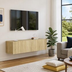 Sturdy Brown Wall-Mounted TV Cabinet with Drop-Down Doors