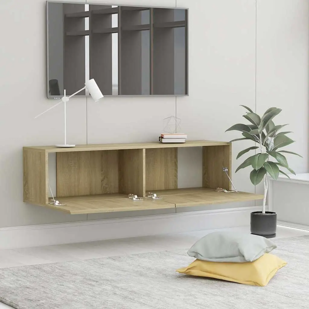 Brown Wall-Mounted TV Cabinet with Drop-Down Doors