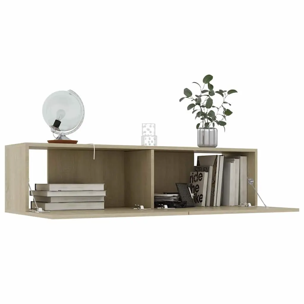 Brown Wall-Mounted TV Cabinet with Drop-Down Doors