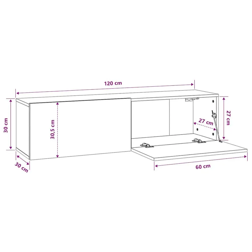 Brown Wall-Mounted TV Cabinet with Drop-Down Doors