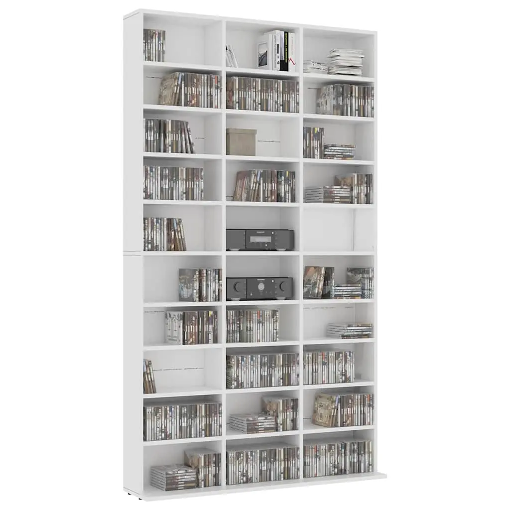 White CD Cabinet with 30 Compartments for Media Storage