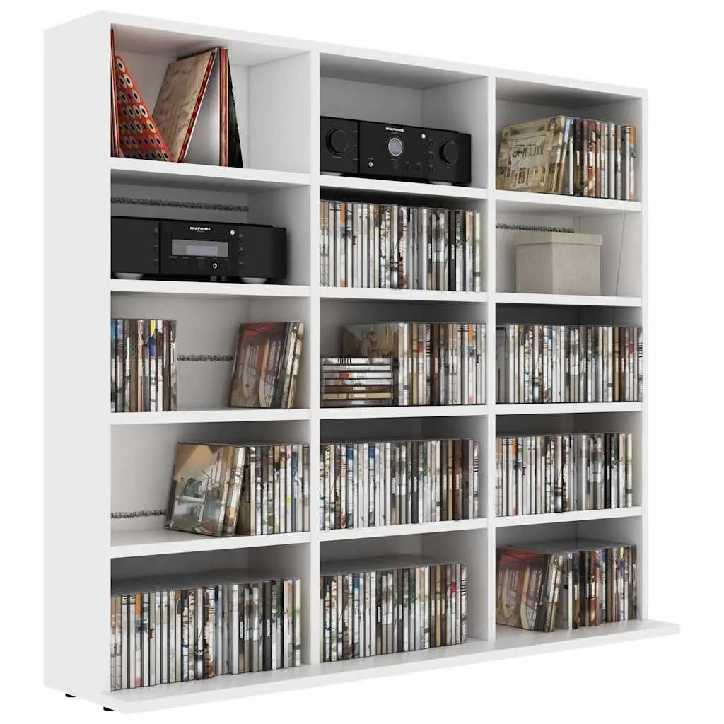White CD Cabinet with 15 Open Compartments