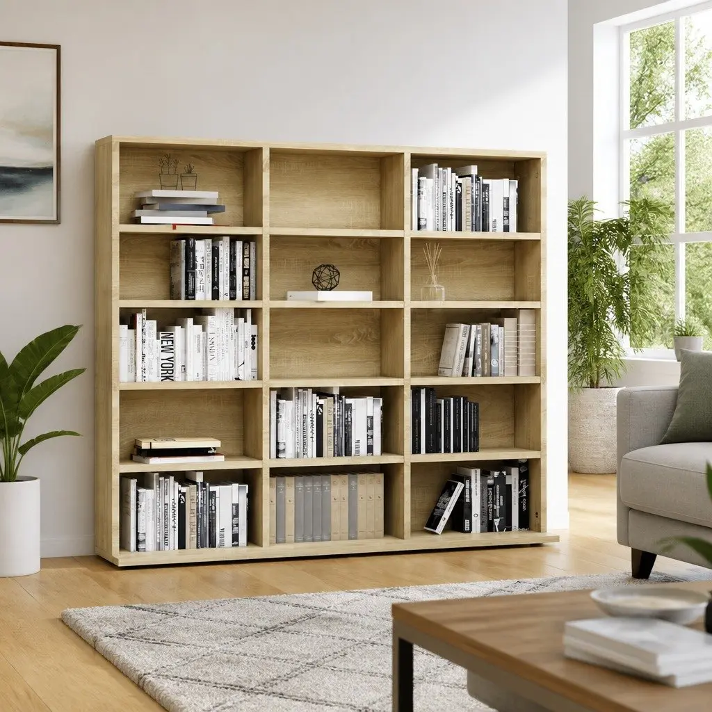 Sonoma Oak CD Cabinet with 15 Open Compartments