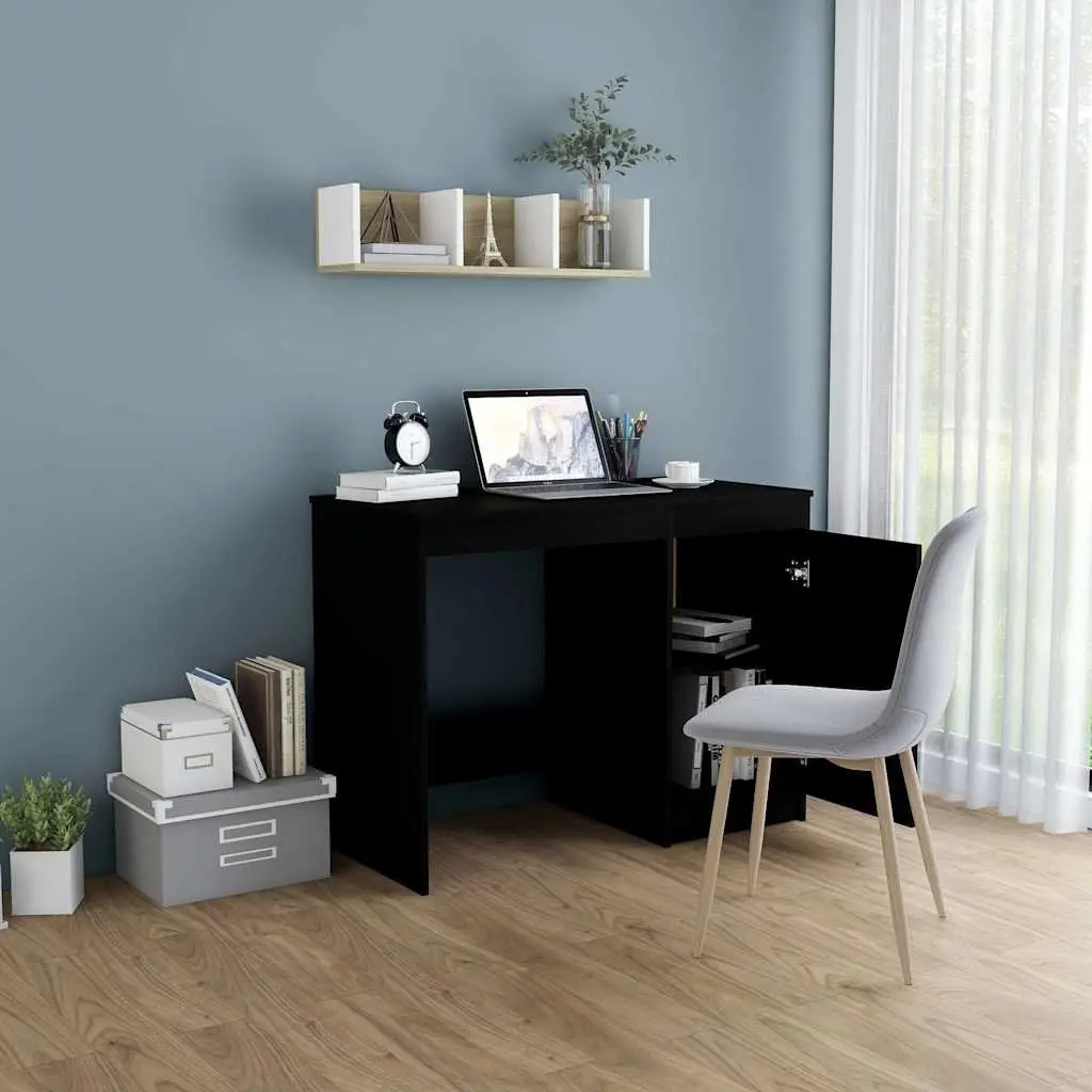 Black Office Desk with Durable Storage Cabinet