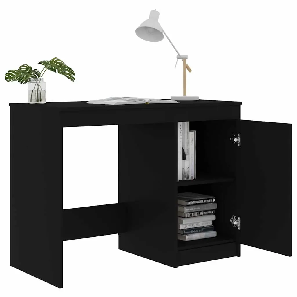 Black Office Desk with Durable Storage Cabinet