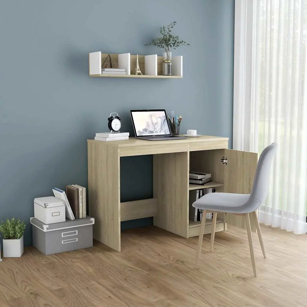 Brown Writing Table with Storage Cabinet for Office