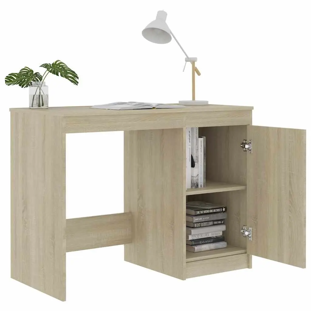 Brown Writing Table with Storage Cabinet for Office