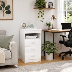 Stylish 3-Drawer Storage Cabinet in White Engineered Wood