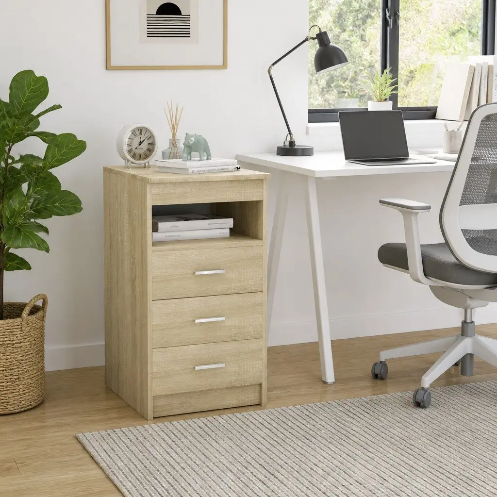 Brown 3-Drawer Storage Cabinet with Open Shelf