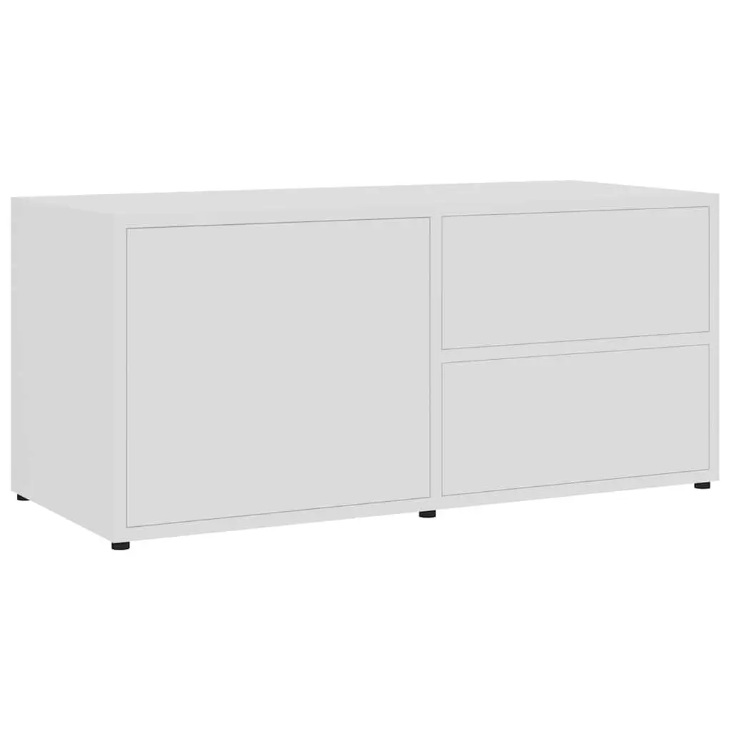TV Cabinet Engineered Wood 80W x 34D x 36H cm White Storage Unit with Drawers and Door Compartment