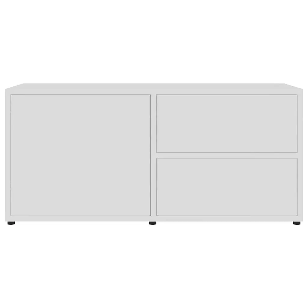 TV Cabinet Engineered Wood 80W x 34D x 36H cm White Storage Unit with Drawers and Door Compartment