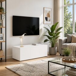 Sturdy White TV Cabinet 80x34x30 cm with 3 Drawers
