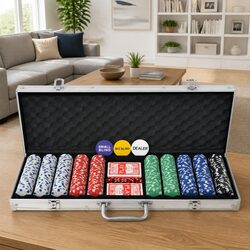 High-Quality Poker Set with 500 Chips and Aluminium Case