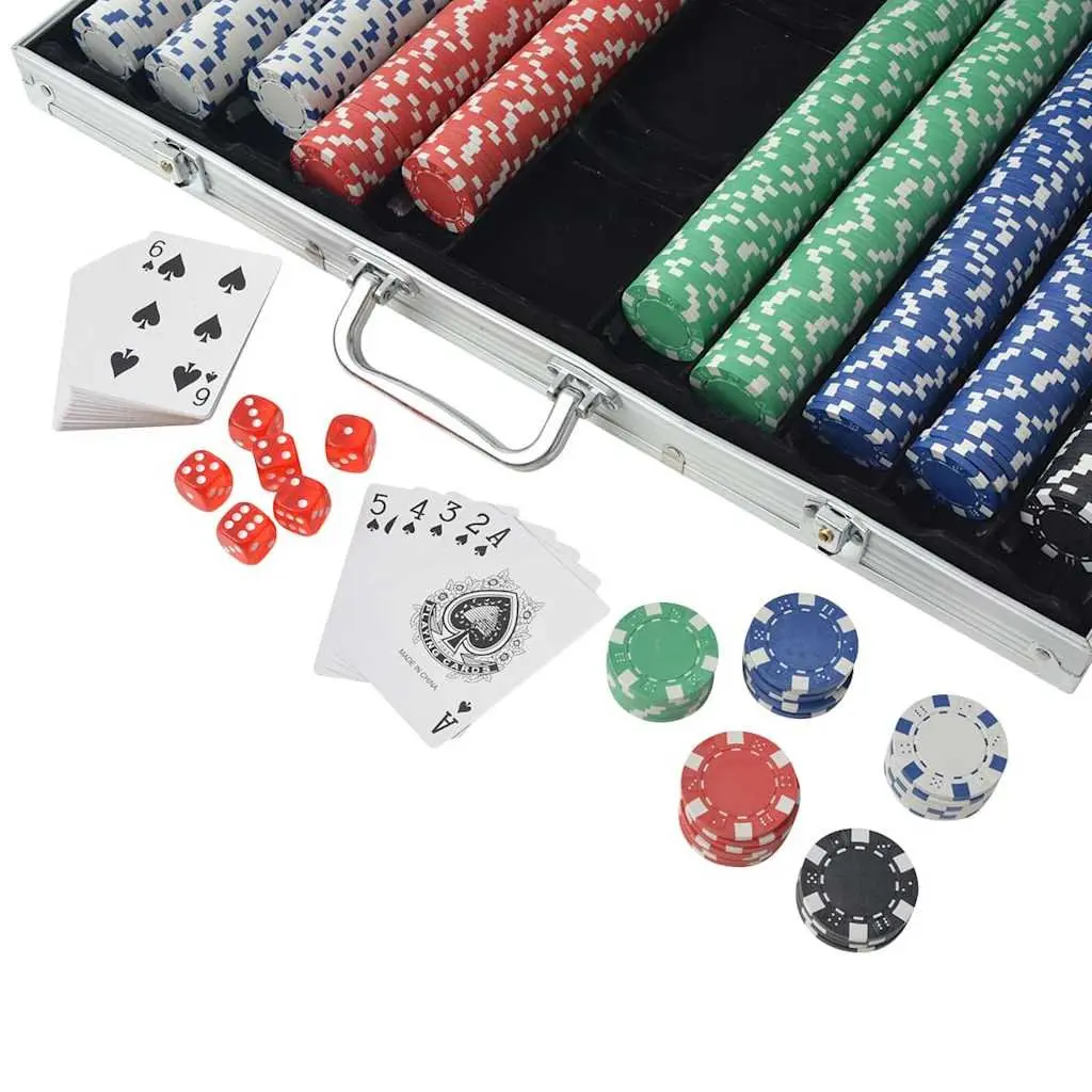 Aluminium Case Poker Set Casino Dice Cards 1000 Chips Buttons