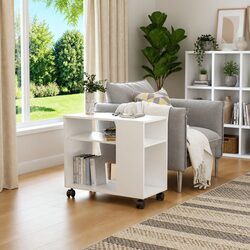 Stylish White End Table with Wheels 70x35x55 cm