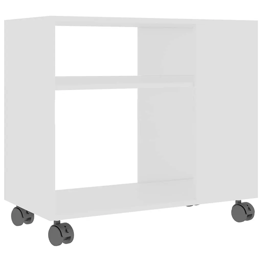 White End Table with Wheels 70x35x55 cm
