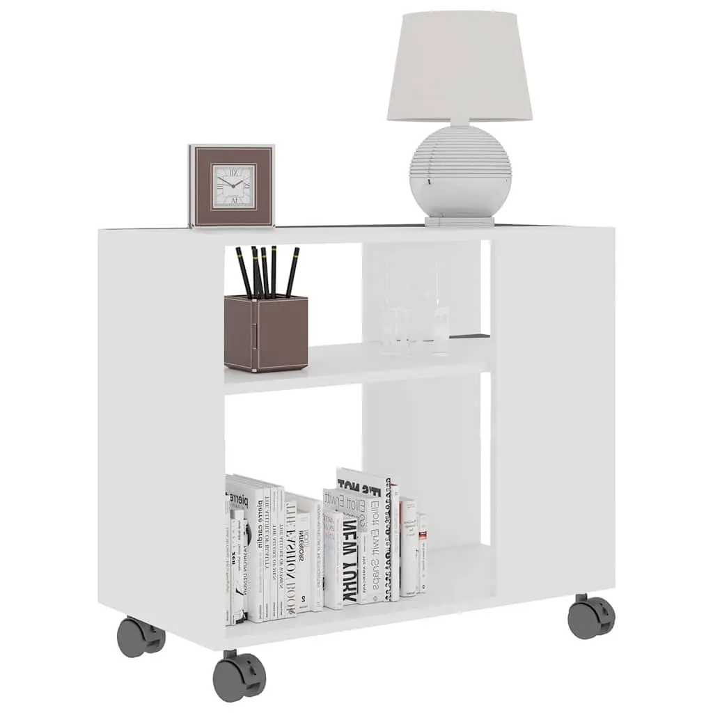 White End Table with Wheels 70x35x55 cm