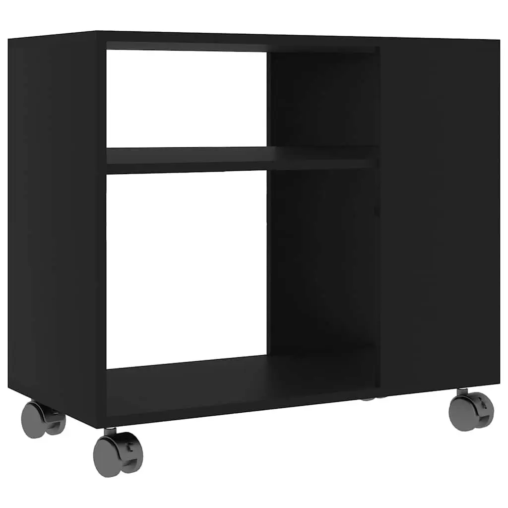 Black Accent Side Table with Wheels for Living Room