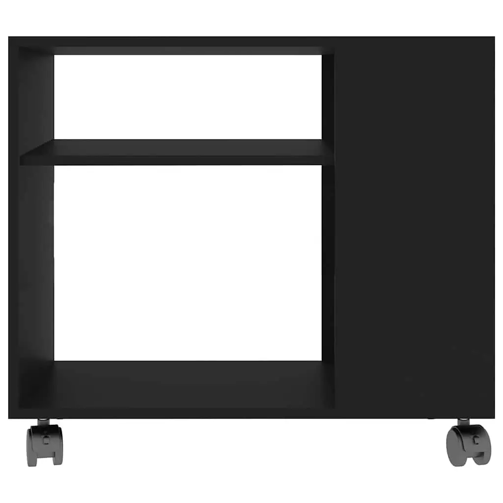 Black Accent Side Table with Wheels for Living Room