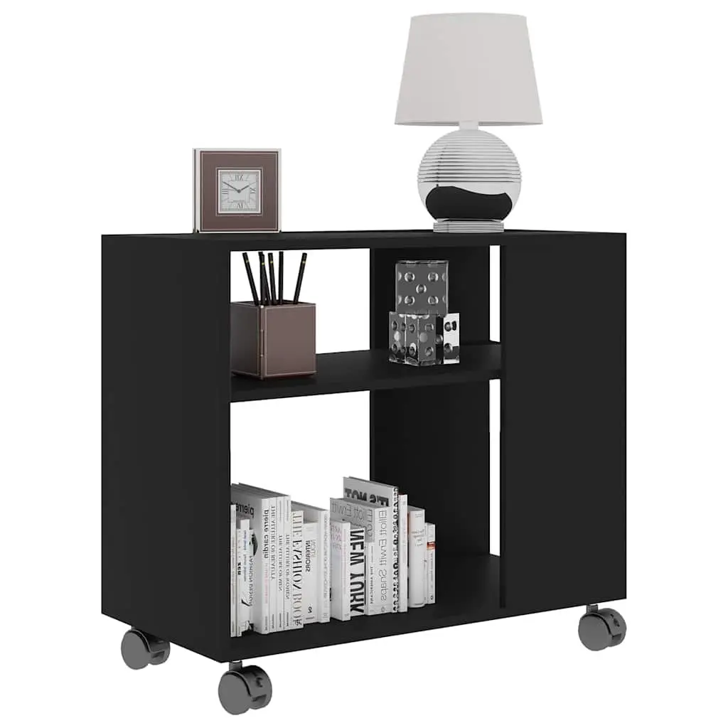 Black Accent Side Table with Wheels for Living Room