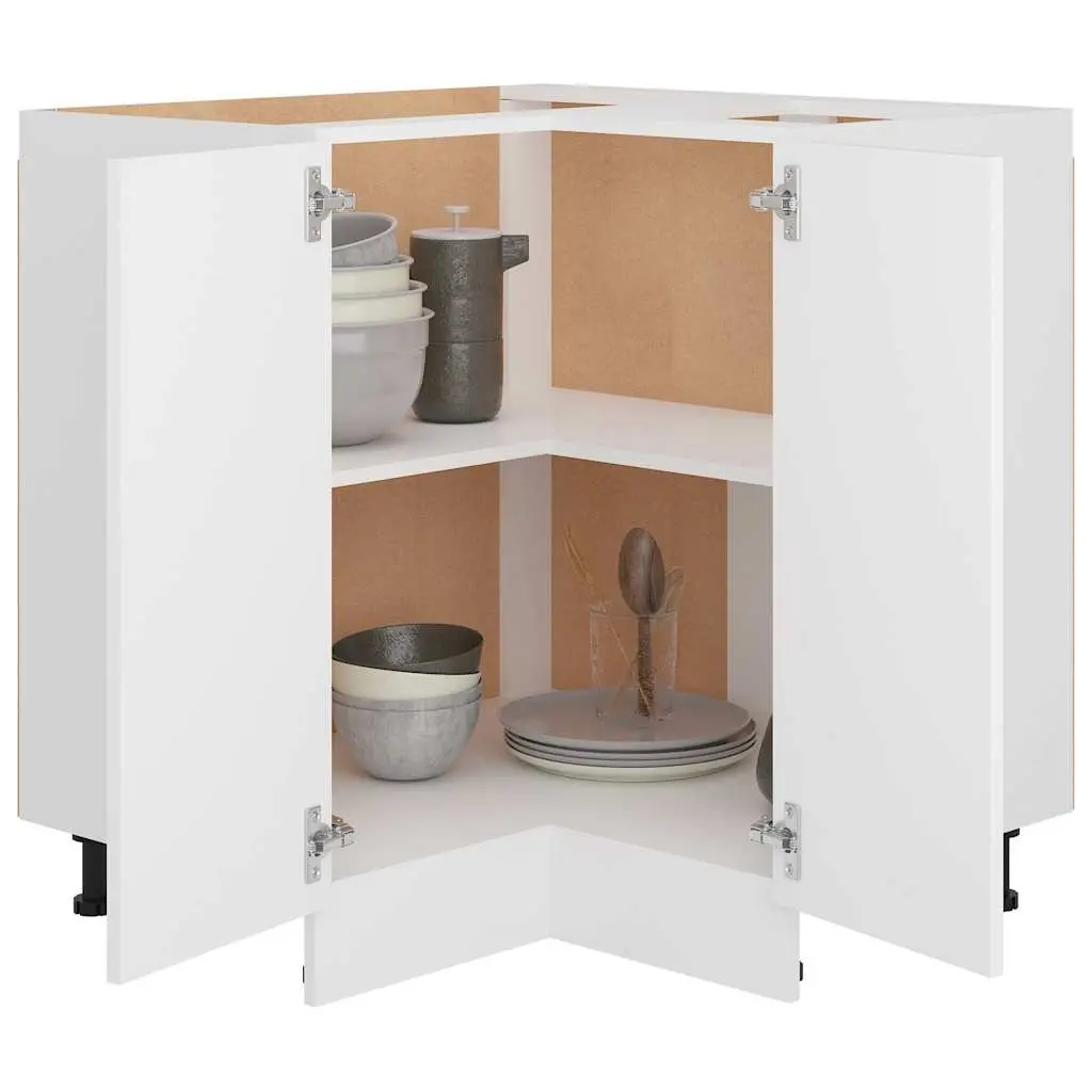 White Engineered Wood Corner Cabinet for Kitchens
