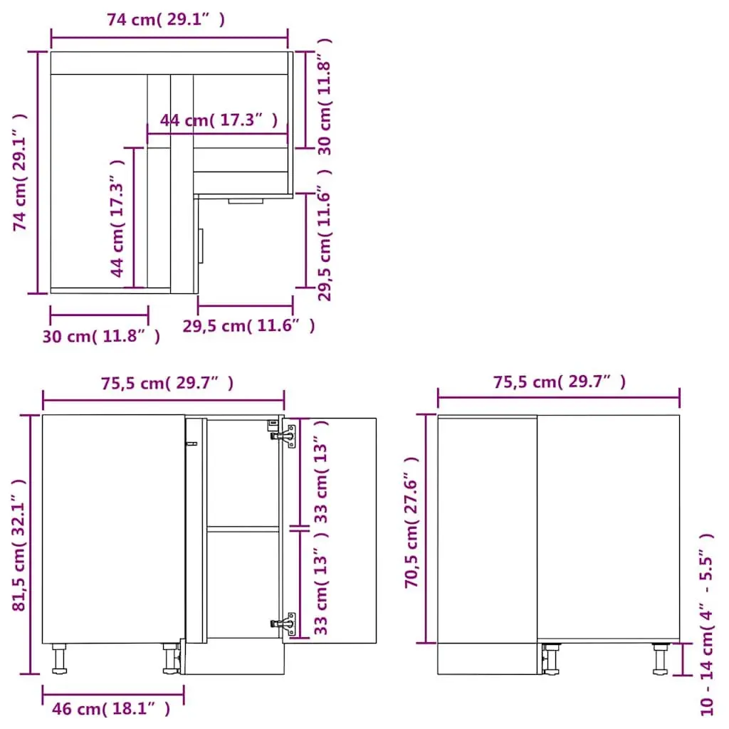 Brown Engineered Wood Corner Bottom Cabinet