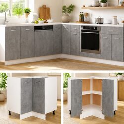Grey Corner Bottom Kitchen Cabinet with Shelves and Doors