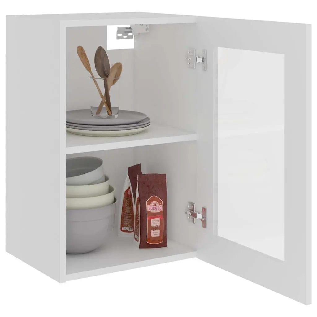 Hanging Glass Kitchen Cabinet White Storage Shelves Door Organizer Engineered