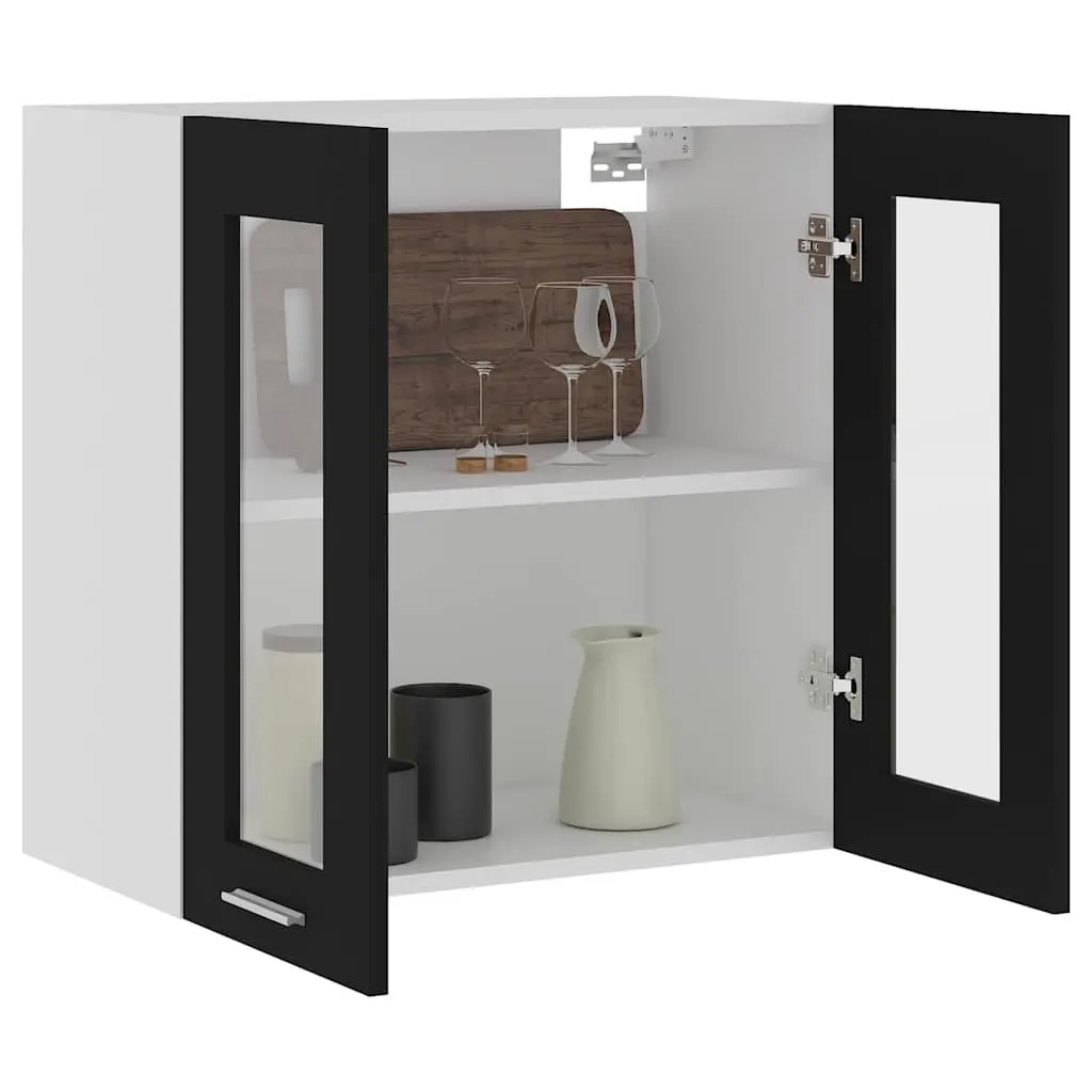 Hanging Glass Kitchen Cabinet Engineered Wood 60 x 31 x 60 cm Black