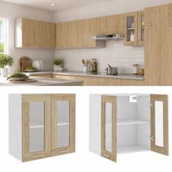 Stylish Brown Glass Kitchen Cabinet with Storage Shelves