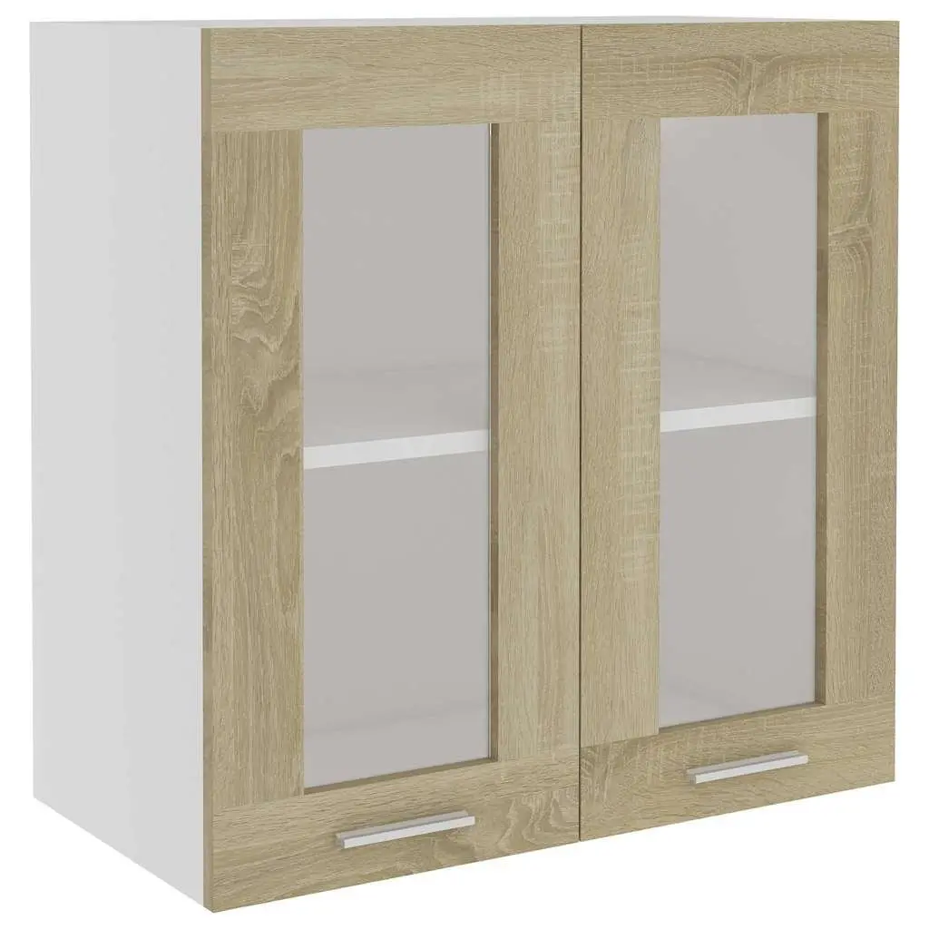 Brown Glass Kitchen Cabinet with Storage Shelves