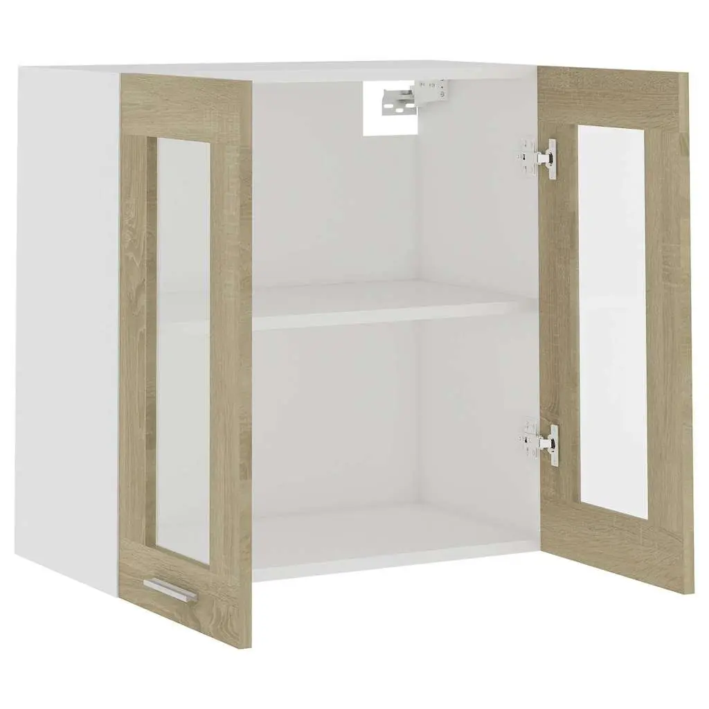 Brown Glass Kitchen Cabinet with Storage Shelves