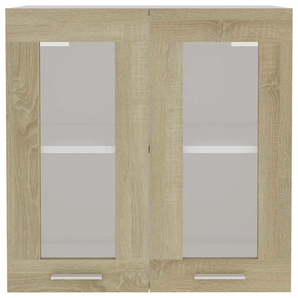 Brown Glass Kitchen Cabinet with Storage Shelves