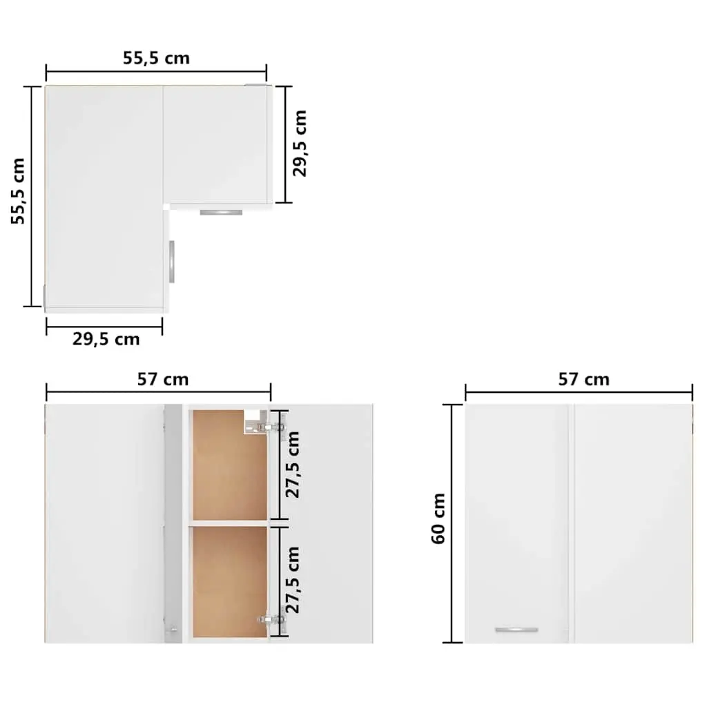 White Hanging Corner Kitchen Cabinet with Shelves