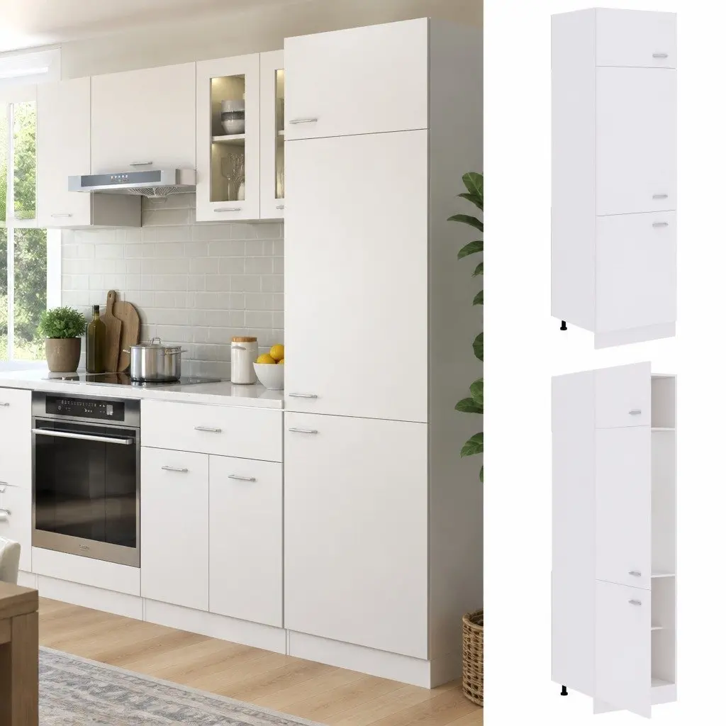 White Kitchen Storage Cabinet with Four Shelves