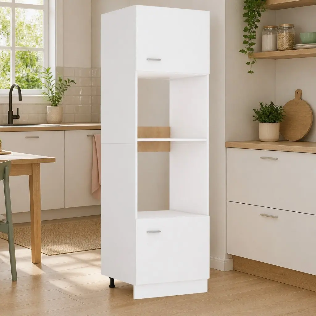 White Microwave Kitchen Cabinet with 4 Shelves