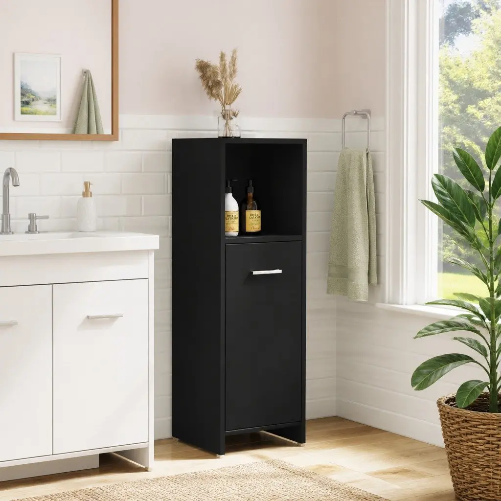 Black Bathroom Cabinet 30x30x95 cm Storage Cupboard