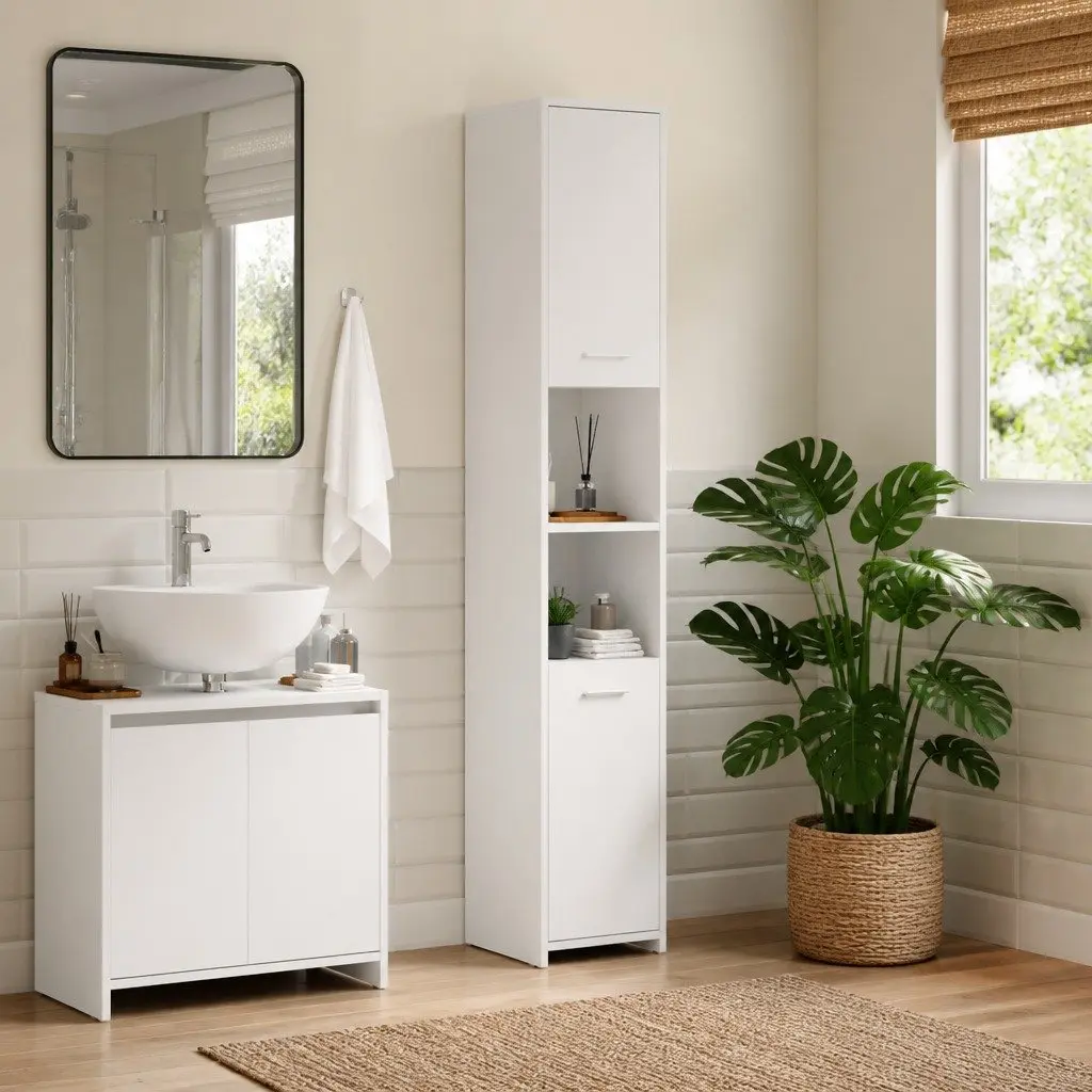 White Bathroom Cabinet 30x30x183.5 cm with Doors